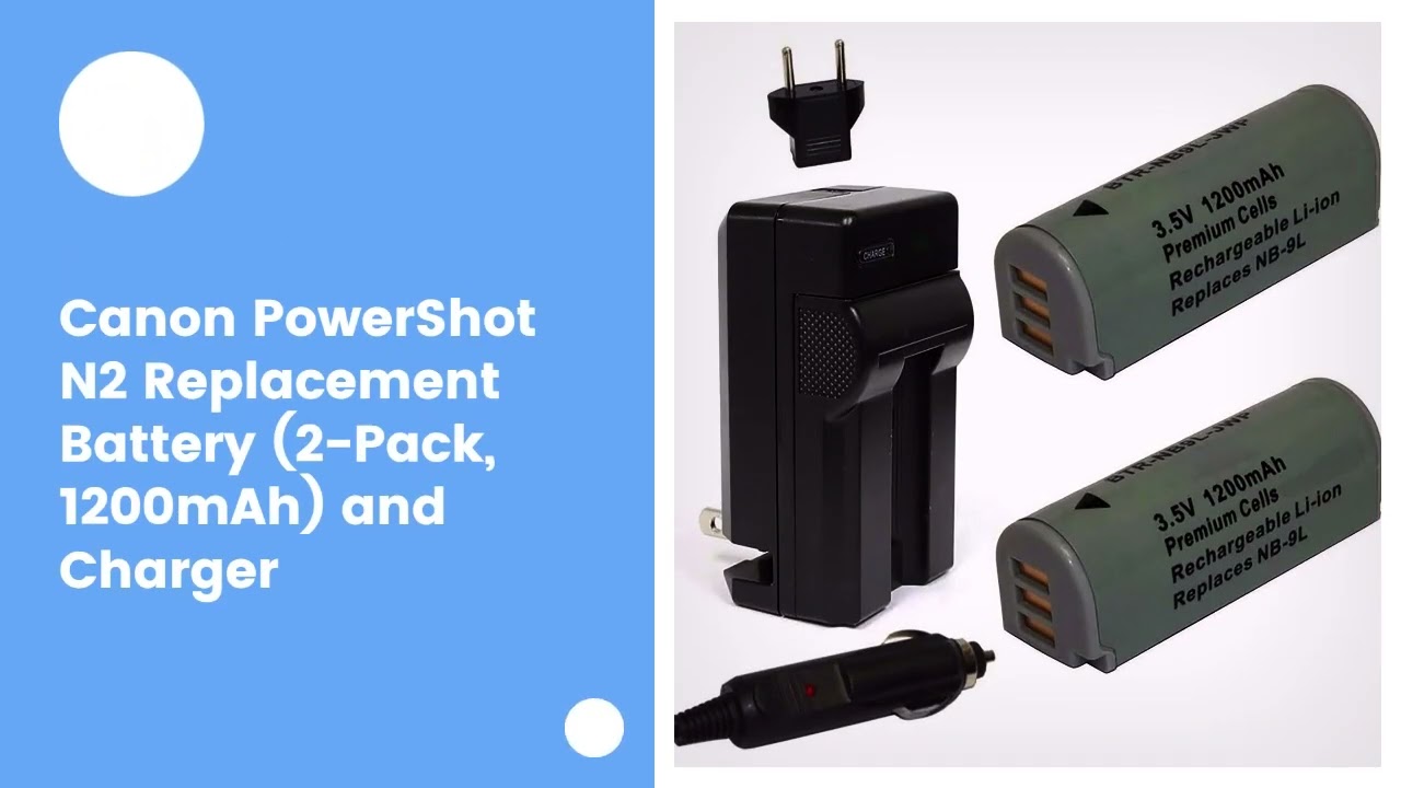 Canon PowerShot N2 Replacement Battery (2-Pack, 1200mAh) and Charger
