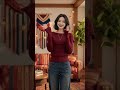 #Sweater#red#Base layer shirt matching#New Year s outfit#The fabric is soft and comfortabl