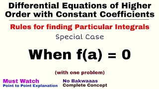 10. Rules for finding Particular Integral | Special Case | Differential Equations of Higher Order
