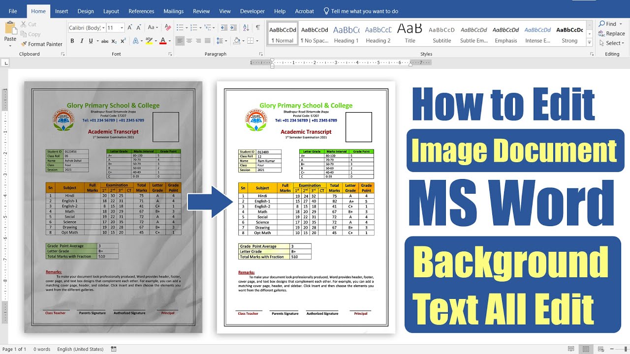How to Edit Image Document in MS Word Hindi Tutorial | Edit Text ...