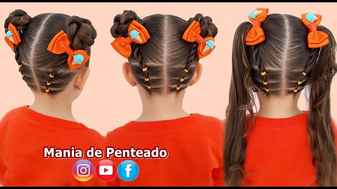 Penteado Fácil com Maria Chiquinha ou Coque Duplo | Easy Two Buns Hairstyle  our Ponytails for Girls🌼 - thptnganamst.edu.vn