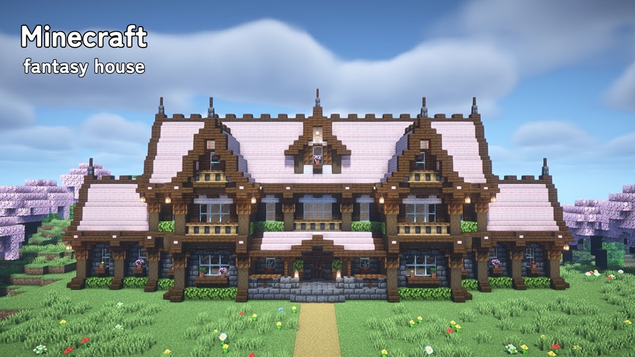 Minecraft】 How to Build a Dark Oak and Cherry House 【tutorial