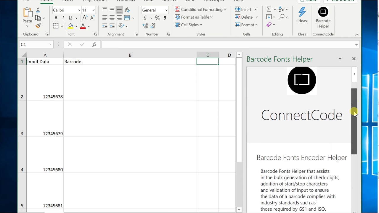 How to create barcodes in Office 26 Excel using fonts for free?