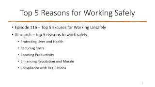 Episode 124 - Top 5 Reasons to Work Safely