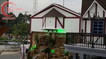 Thi công hoàn thành thác nước đá vàng Cafe TH Cần Thơ