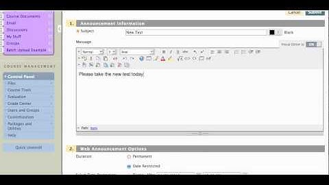 Blackboard 9: Create Announcement