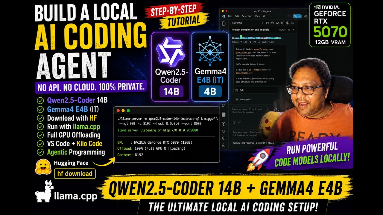 Build a LOCAL AI Coding Agent with Qwen2.5-Coder 14B + Gemma4 E4B ...