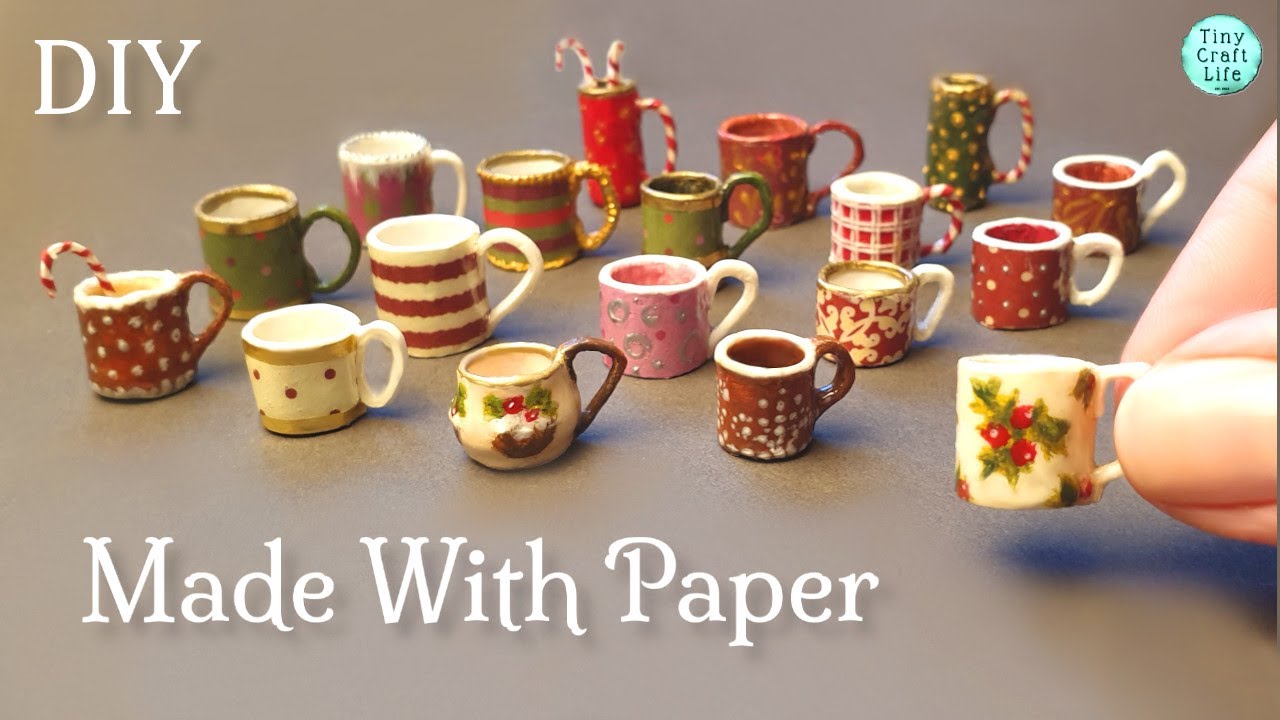 EASY! Watch Me Turn Paper Into ADORABLE Miniature Festive Mugs / Coffee Cups! #FestiveDIY #XmasCraft