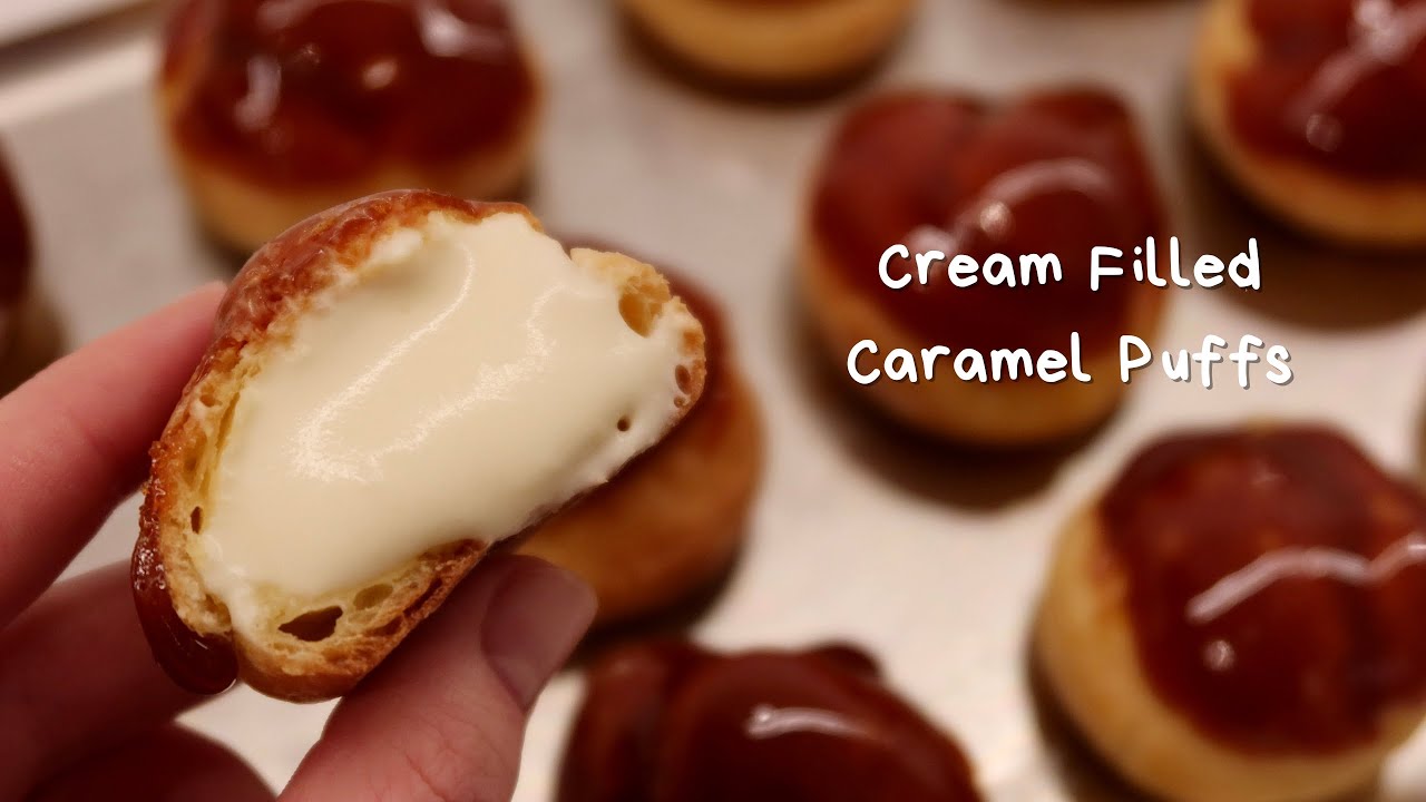 Golden Caramel Cream Puffs✨Crispy, Creamy & Irresistible