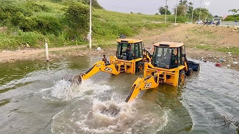 JCB Backhoe Loader Digging a Pond, JCB is Digging A Pond For A Fish Farm - JCB Backhoe Soil Loading