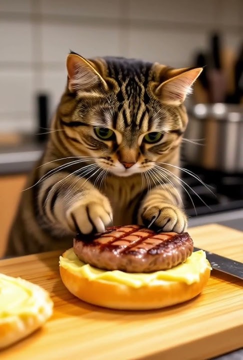 Chef Meow in Action: Burger Time! 🍔🐱  #coockingcat #burgertime  #ai