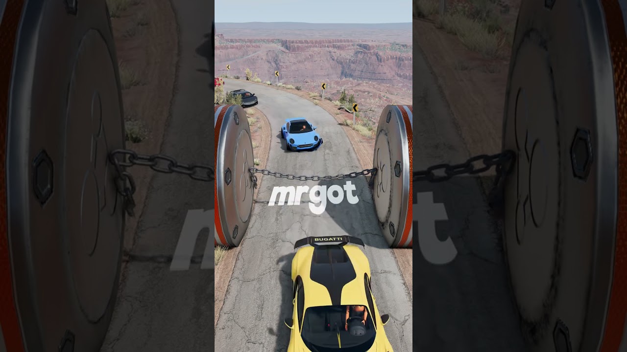 Sports car vs steel barricades