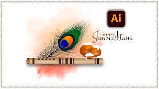 Illustrator CC Tutorial | Graphic Design | Happy Janmashtami with Flute Design screenshot 1