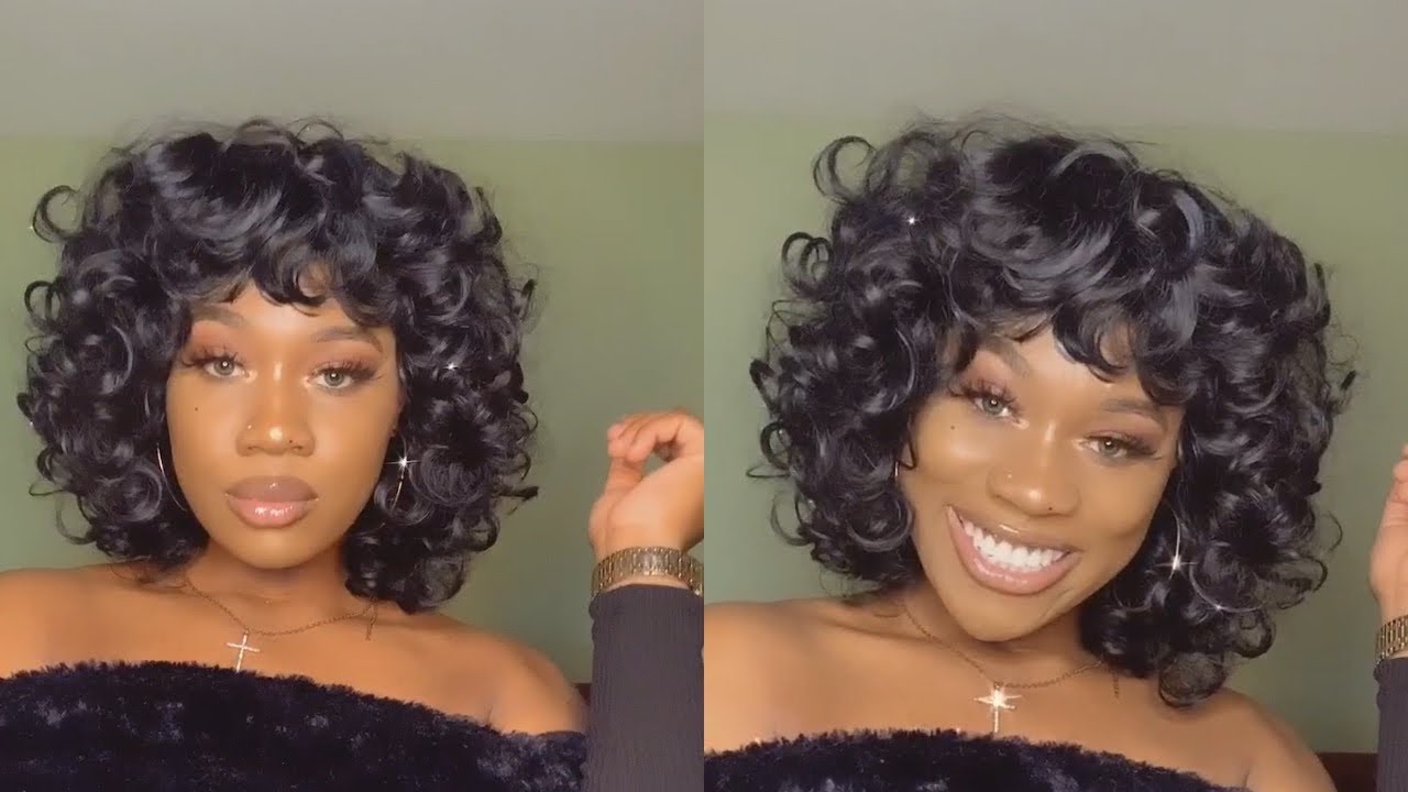 Short Curly Synthetic Wig With Bangs Ft Instastyle Hair - YouTube