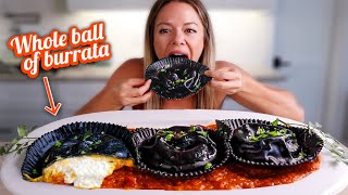 BURRATA CHEESE RAVIOLI 🖤 Fall Pasta MUKBANG + Recipe