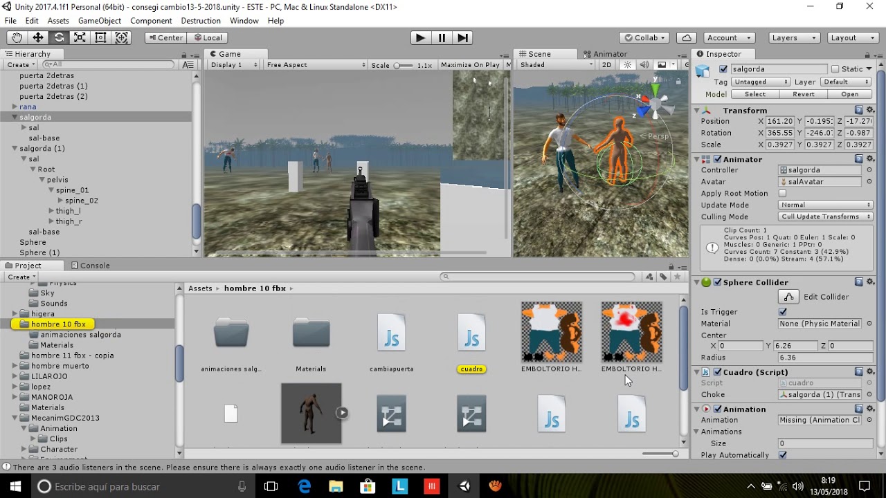 unity, colision y cambio de personaje animacion formato dae. - YouTube