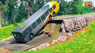 BeamNG drive - Cars Fall Into The Road Collapse Compilation