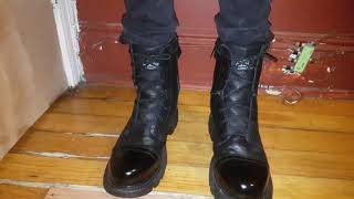 Thorogood 8 inch side jump boots on feet