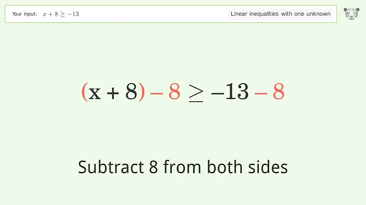 Solving Linear Inequalities: x+8 is Greater Than or Equal to -13