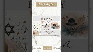 Happy Purim Greeting Card Printable PDF | Aesthetic Pastel Jewish Music Grey Theme Design #Purim