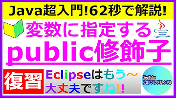 【Javaプログラミング超入門】【復習動画】変数に指定するpublic修飾子について62秒で解説(#6) ＜Eclipse編の動画＞