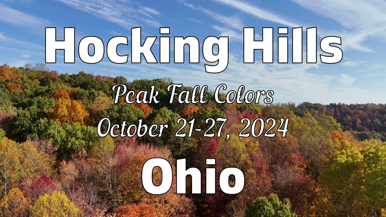 Hocking Hills Peak Fall Colors in Hocking County Ohio October 21-27, 2024 drone view in 4K