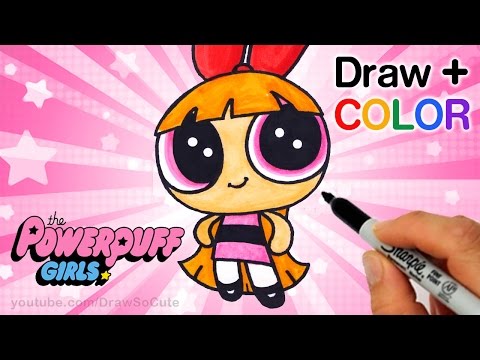 How to Draw + Color Blossom from Powerpuff Girls step by step Easy