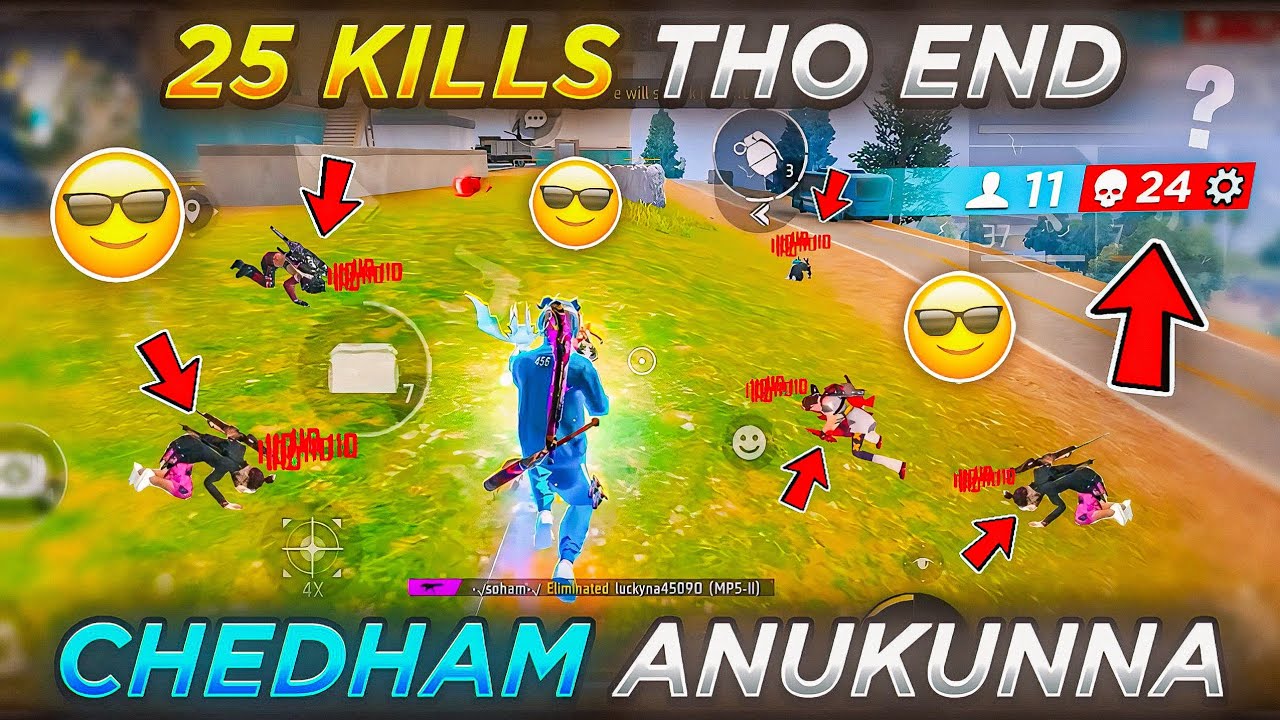 25 Kills tho End cheddham Anukunnaa kaani 🙂 | Solo Vs Squad Gameplay 🥷 | FreeFire in Telugu 