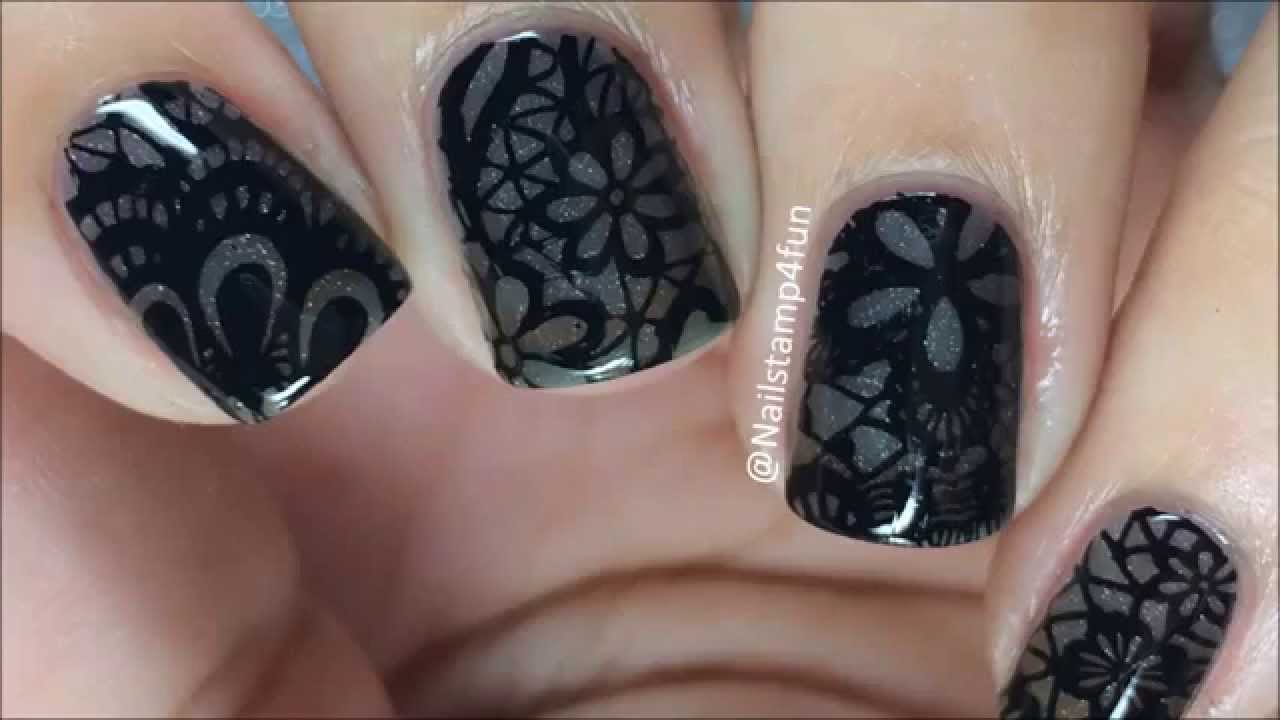 9. "Elegant Black and Lace Nail Design with Rhinestone Accents" - wide 8