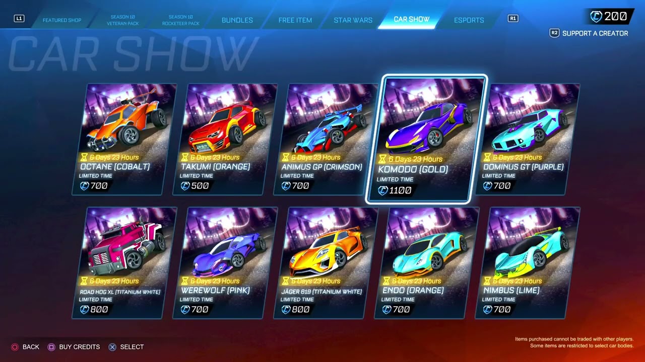 Rocket League Item Shop Car Show Tab - Final Week!