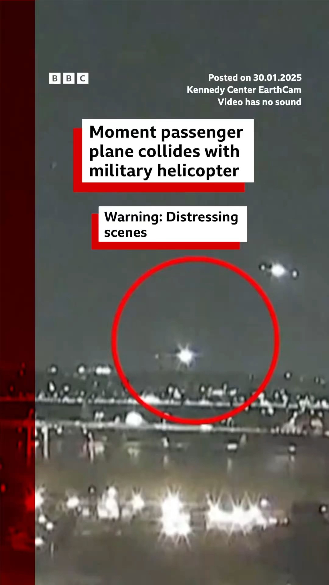 Moment passenger plane collides with military helicopter in Washington DC. #WashingtonDC #BBCNews