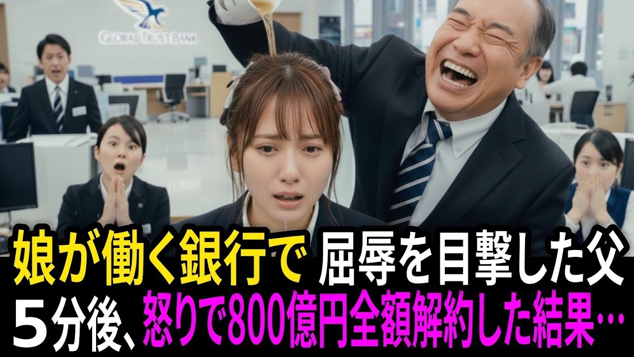 娘が働く銀行で、支店長に熱いお茶をぶっかけられる姿を見た父。5分後、800億解約して銀行を潰しました…｜朗読