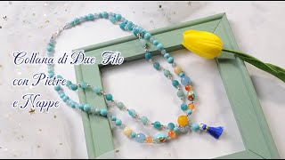 PandaHall Collana di Due Filo con Pietre e Nappe