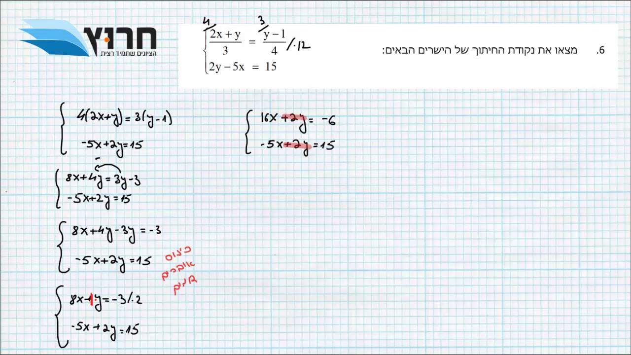 איך לפתור משוואה בשני נעלמים- תרגיל 6 מתוך מאגר