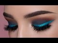 Dark Gray Smokey Eye & Shimmery Blue Eyeliner Makeup Tutorial