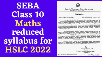 SEBA Class 10 Maths Reduced Syllabus for HSLC 2022 @pragya509