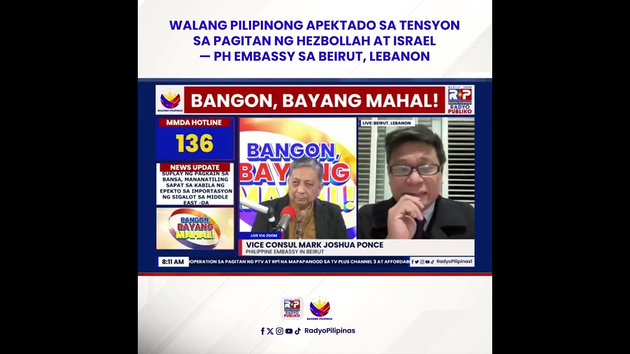 Walang Pilipinong apektado sa tensyon sa pagitan ng Hezbollah at Israel — PH Embassy in Beirut