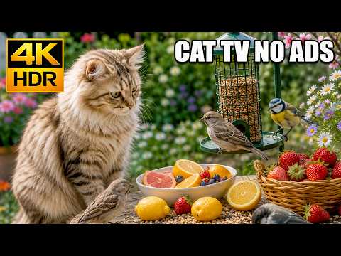CAT TV NO ADS 🐦 Bright Birds Flying Around Flowers for Cats to Watch 🐥 4K HDR Relax
