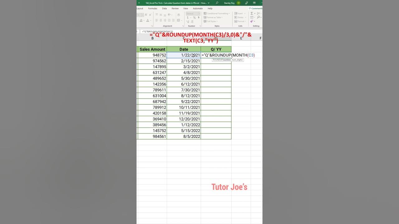 How to Calculate Quarters from Dates in Excel Tutor Joes YouTube