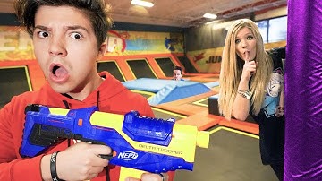 Extreme NERF Hide and Seek in a Trampoline Park!