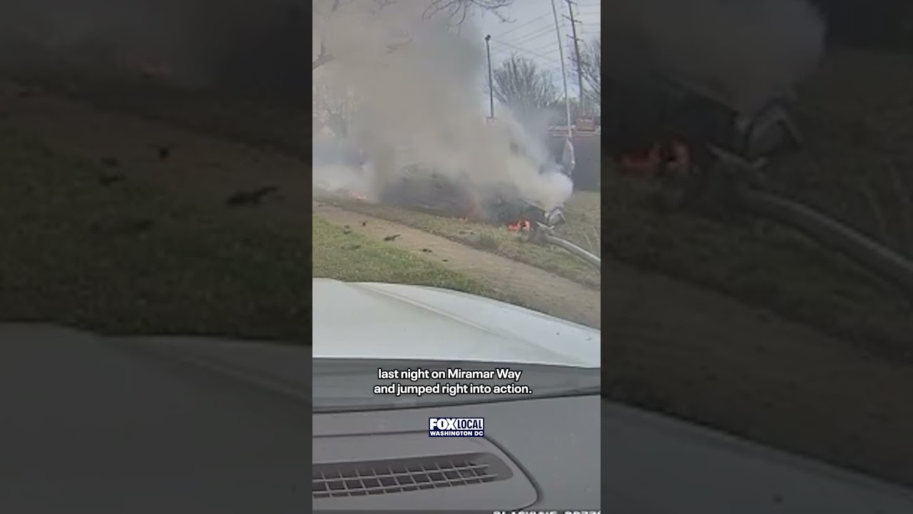 Maryland firefighters pull driver from burning car after crash