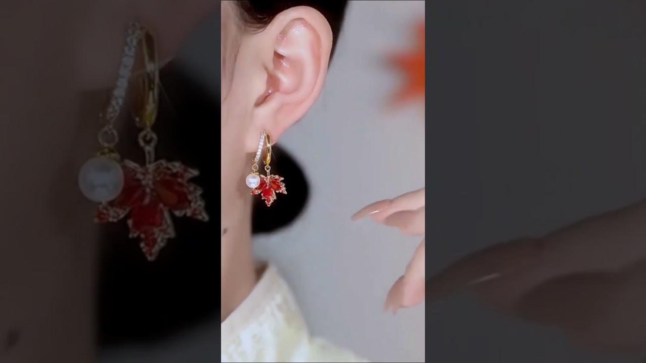 Her Lab Jewelry To Zircon maple leaf earrings
