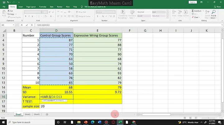 Computing Independent Sample T Test Using MS Excel