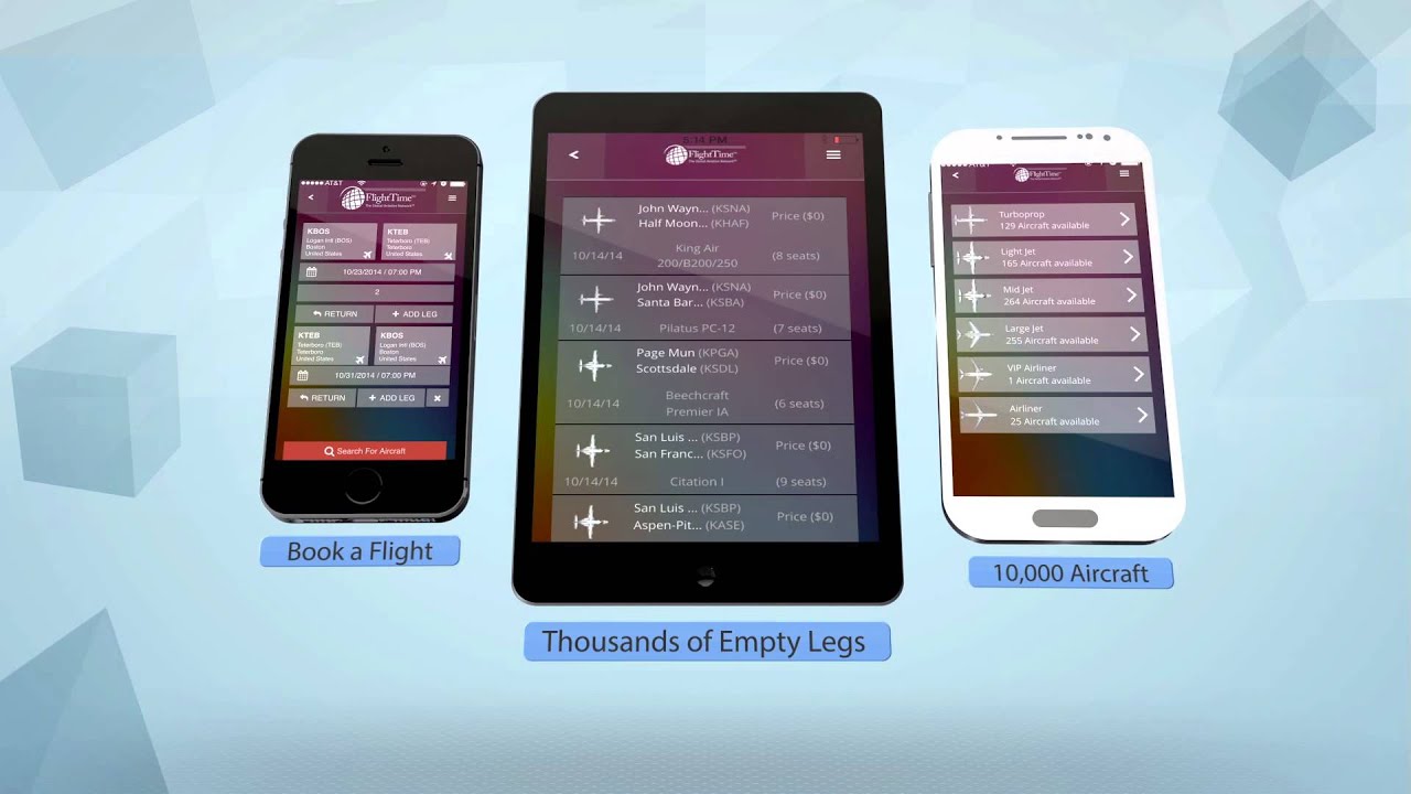 FlightTime Private Jet Charter Mobile iOS and Android app