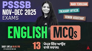 PSSSB Senior Assistant / Naib Tehsildar Preparation 2025 | English Most Expected Questions #13