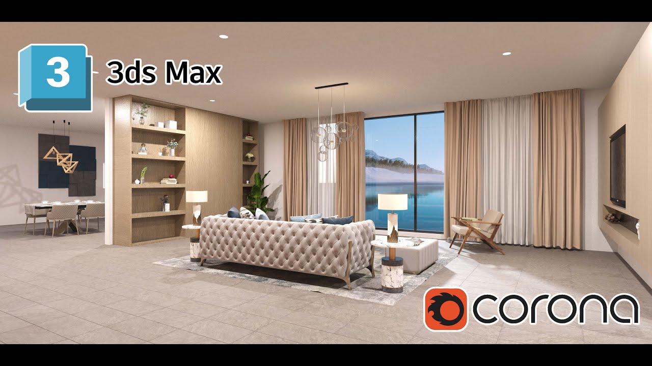 3DS Max Living Room interior Tutorial Corona Render + Photoshop - YouTube