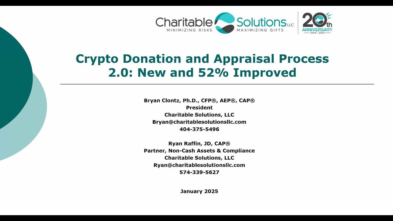 Crypto Donation and Appraisal Process 2.0: New and 52% Improved -  Charitable Solutions, LLC