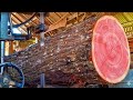 The beautiful charm of pink wood, Large Diameter in traditional sawmill 