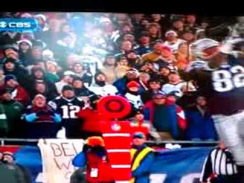 Kevin Cadle makes a joke at the expense of one of Sky Sports producers as Alge Crumpler of the New Englan Patriots drops a pass in the endzone vs the New York Jets that would have won a bet.