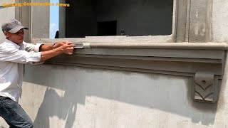 Professional Window Frame Construction Workers  Using Sand Bricks And Cement  Round Plastic Pipes